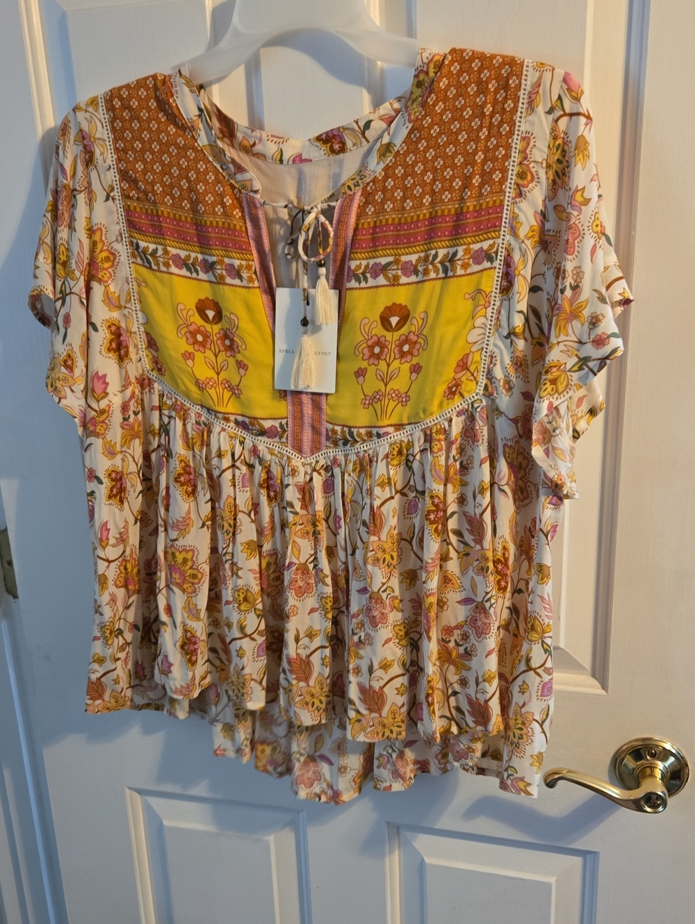Spell Floral Peasant Blouse in Yellow, Cream and Pink
